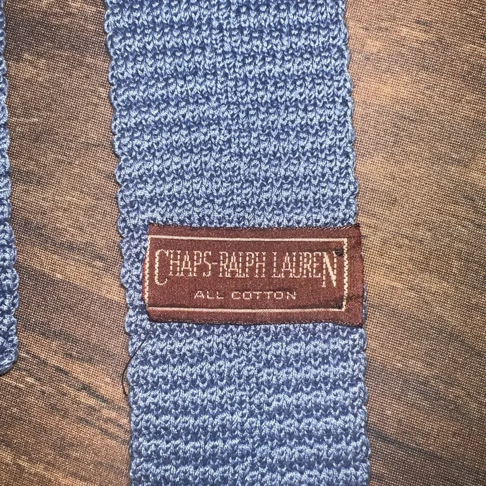 Vintage Chaps Ralph Lauren Square Tip Knit Cotton Tie Blue Men's Preppy - Picture 6 of 9